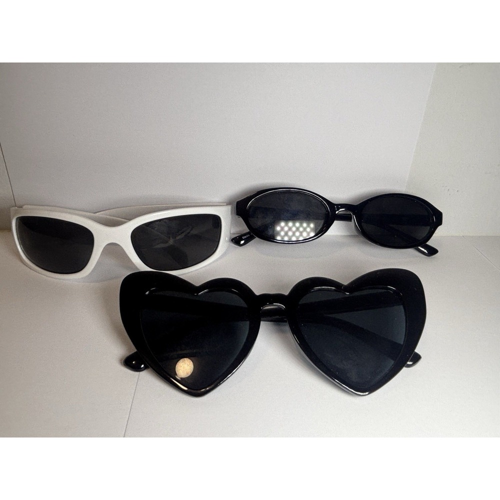 Sunglasses Bundle 3 Pair Heart Shape Black Oval White Sporty 58325XK-F-S Retro